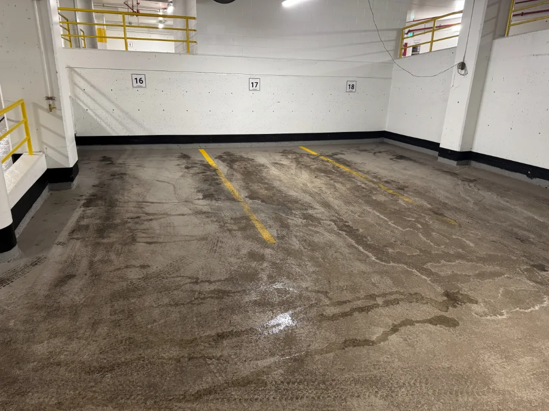 Underground parking garage, before cleaning